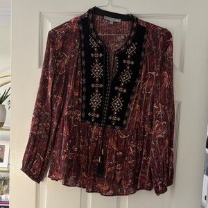 Daniel Rainn Paisley Embroidered Blouse - Burgundy and Black